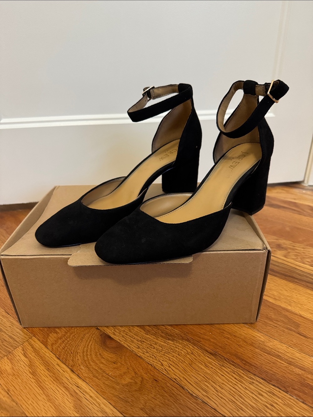 J. Crew Black Suede Ankle-Strap Block Heels